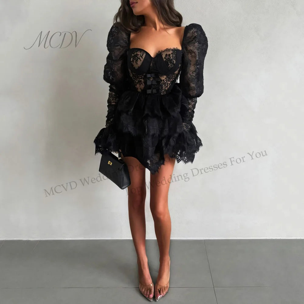 Elegant Off-The-Shoulder Lace & Tulle Mini Bridal Dress