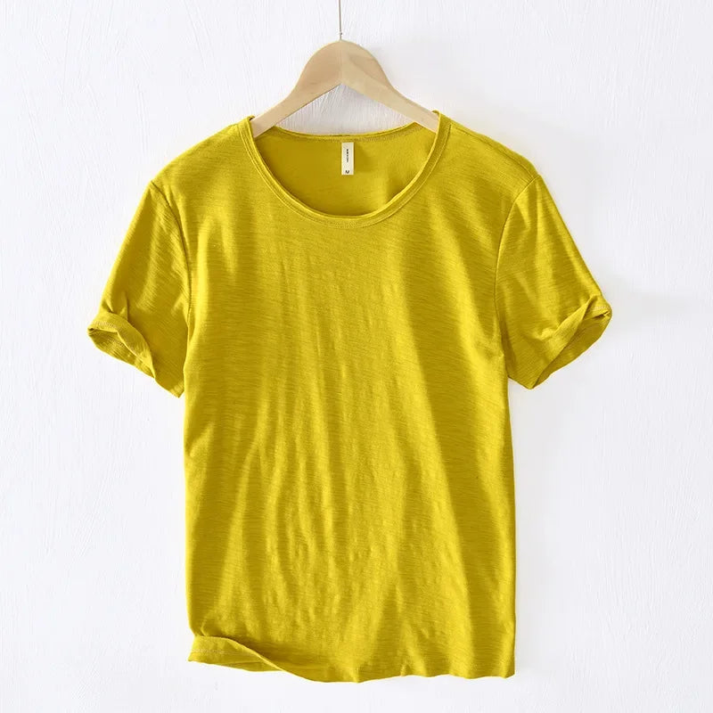 Retro Raw Edge Men's Cotton Slim-Fit T-Shirt