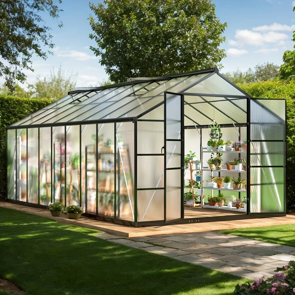 10X18FT Polycarbonate Greenhouse with Roof Vent