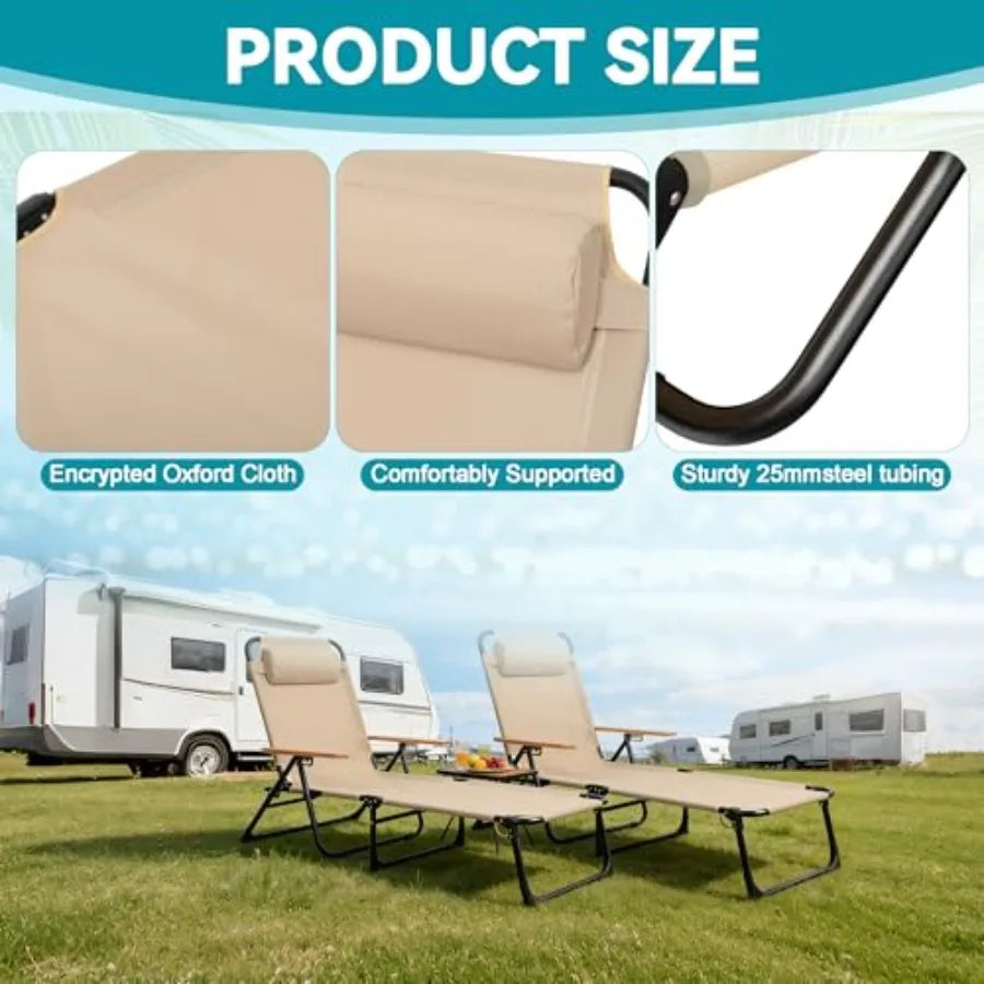 Folding Chaise Lounge Chair with Arms 4-Position Backrest