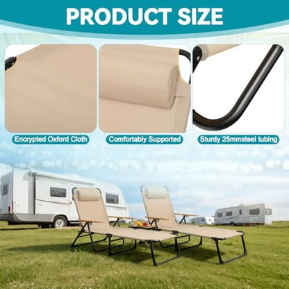 Folding Chaise Lounge Chair with Arms 4-Position Backrest