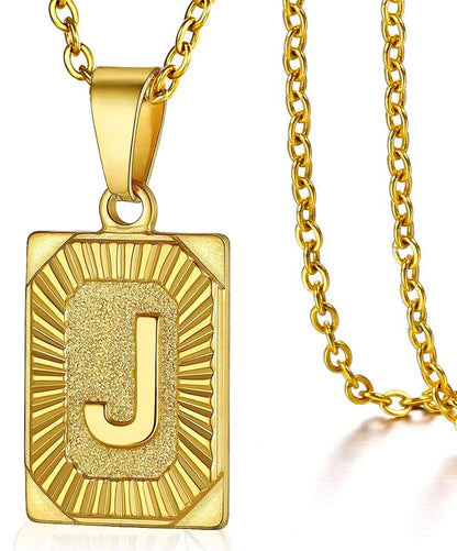 Stainless Steel Initial Pendant Necklace – Minimalist Square Letter Charm Jewelry for Women & Men
