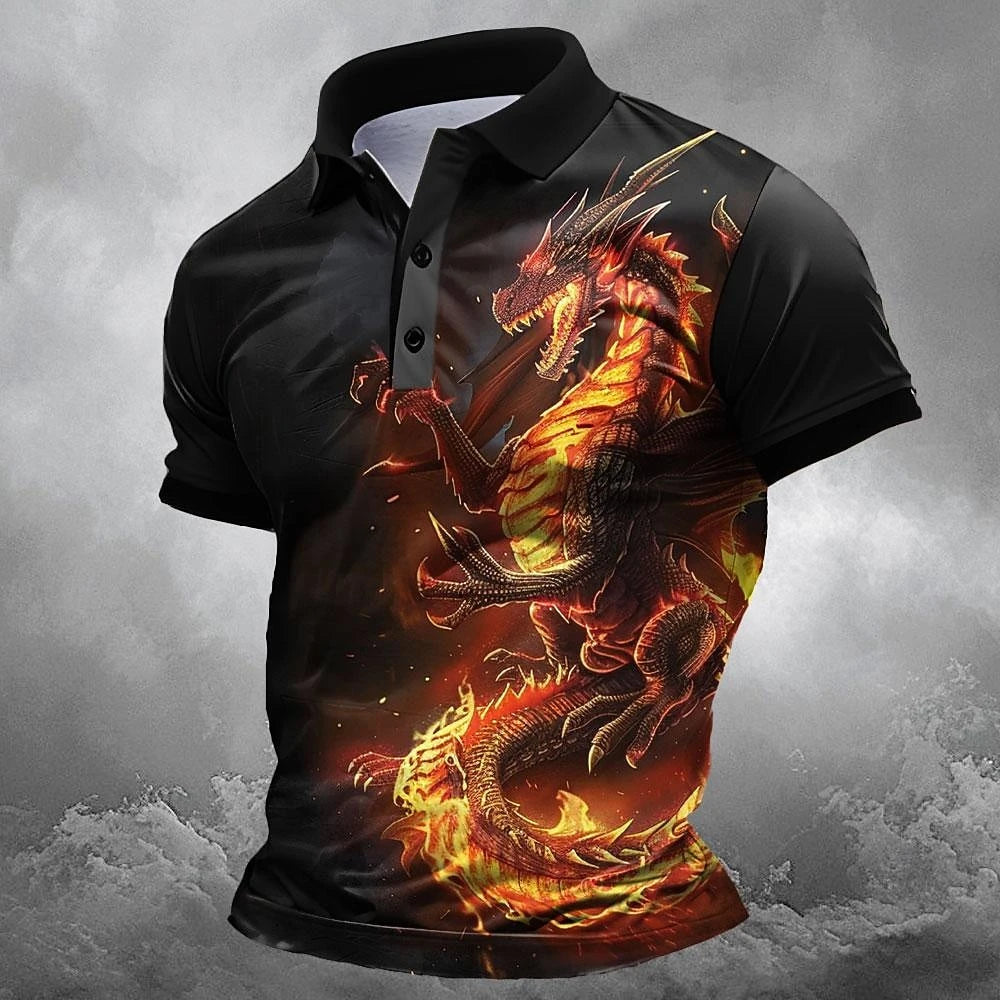 Men's Green Dragon Graphic Golf Polo Shirt
