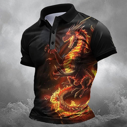 Men's Green Dragon Graphic Golf Polo Shirt