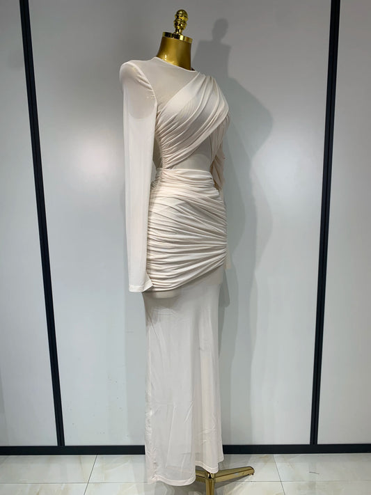 Women's Ruched Mesh Long Sleeve Bodycon Evening Dress