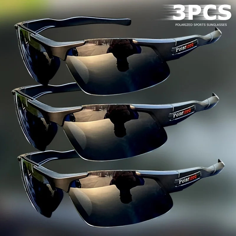 3Pcs Polarized Half-Rim Sports Sunglasses Set