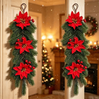 Wall-Mounted Christmas Hanging Vine with Red Berries & Poinsettia