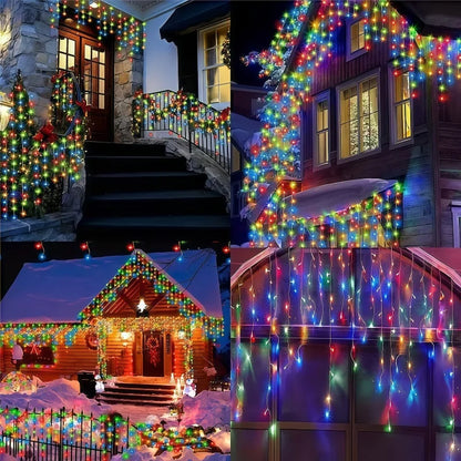 Solar Powered Icicle Lights Outdoor Christmas Decoration LED Garland - IP54 Waterproof 8 Modes Fairy Light