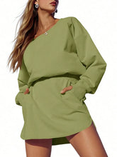 Long Sleeve Mid-Thigh Elastic Waist Pleated Dress With Built In Shorts