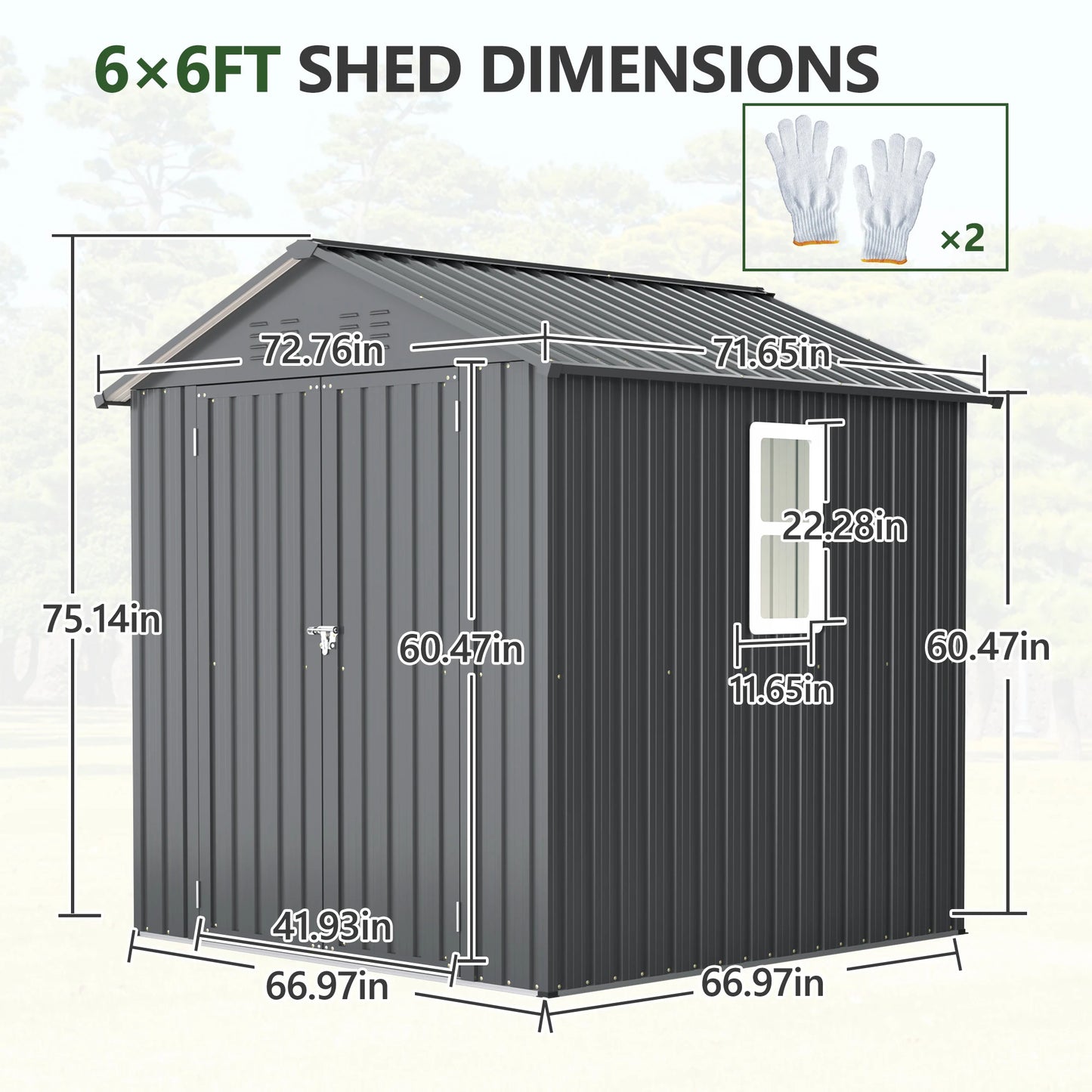 6x6 FT Outdoor Tool Storage Shed with Metal & Lockable Doors