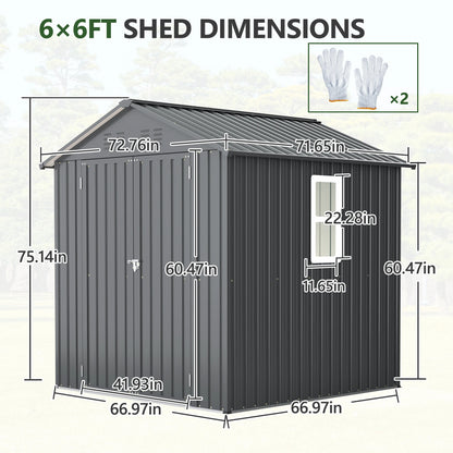 6x6 FT Outdoor Tool Storage Shed with Metal & Lockable Doors
