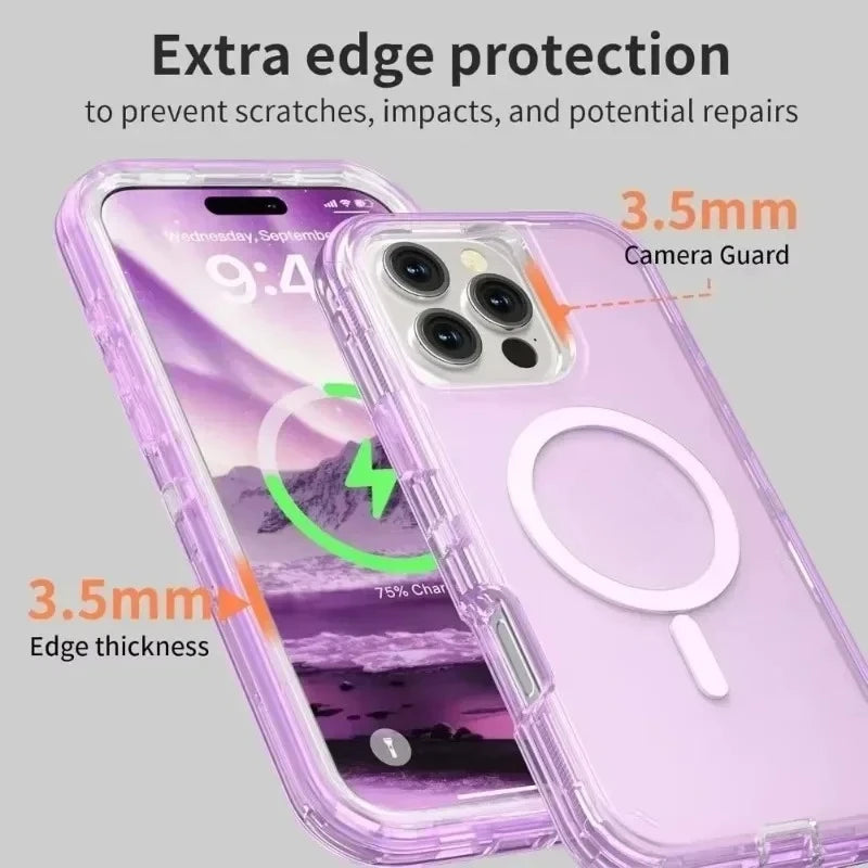 Rugged Shock Proof Magnetic Wireless Charging Clear Case for iPhone
