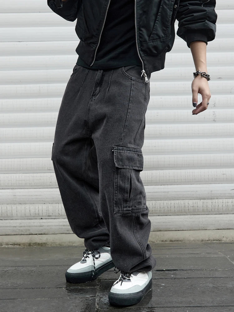 Oversized Baggy Wide-Leg Denim Cargo Pants