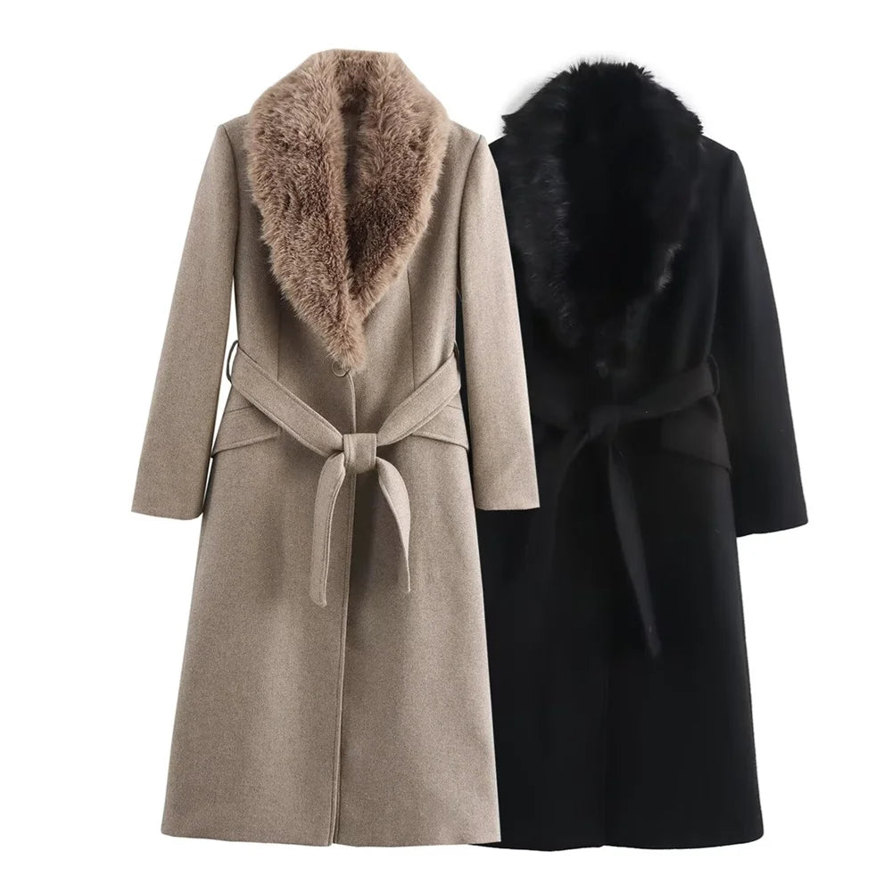 Women's Elegant Long Wool Blend Coat