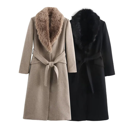 Women's Elegant Long Wool Blend Coat