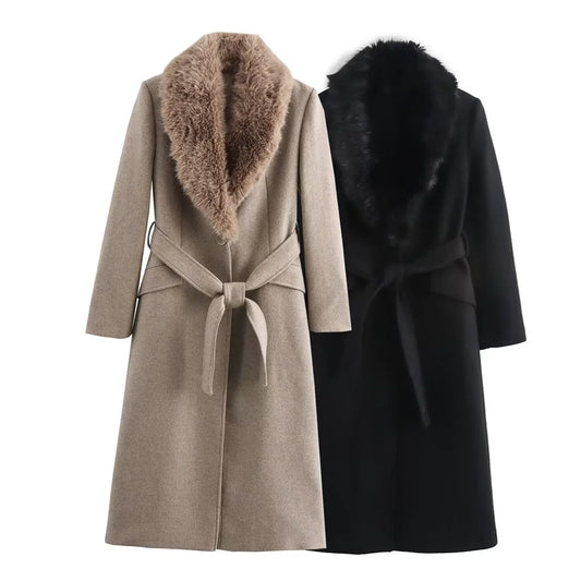 Women's Elegant Long Wool Blend Coat