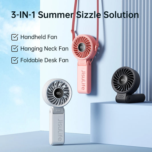 JISULIFE Portable Handheld Fan with LED Display 5 Speed