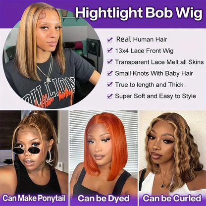 Blonde Highlight Straight Short Bob Wig