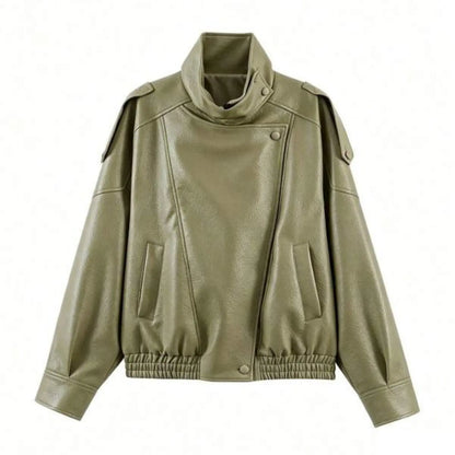 Women's Elegant High Street Asymmetric Button Zip-Up Jacket