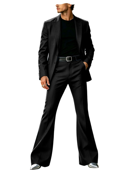 Men's Slim Fit Notched Lapel Blazer & Flared Pants 2-Piece Formal Suit Set