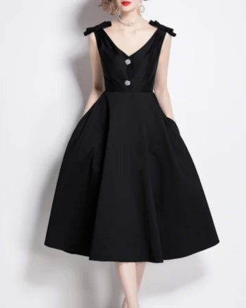 Elegance Rhinestone V-Neck High-Waist Party Dress