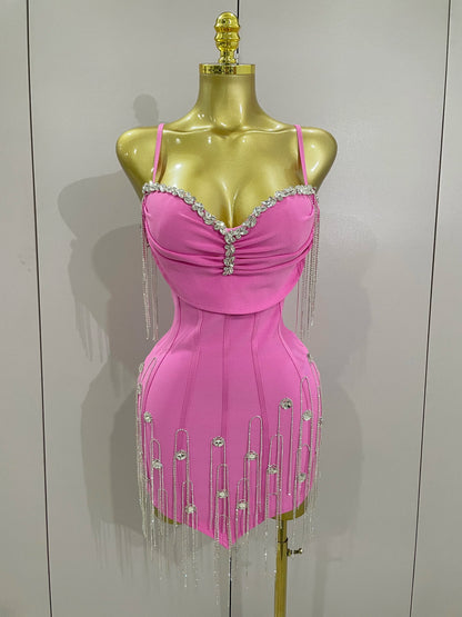 Women's V-Neck Spaghetti Strap Floral Applique Camisole Bodycon Mini Dress