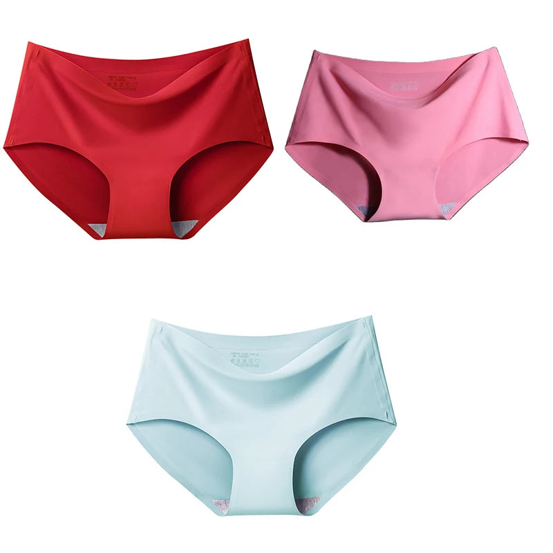 Women's Ice Silk Seamless Panties (3-Pack) – Mid-Waist Invisible Briefs
