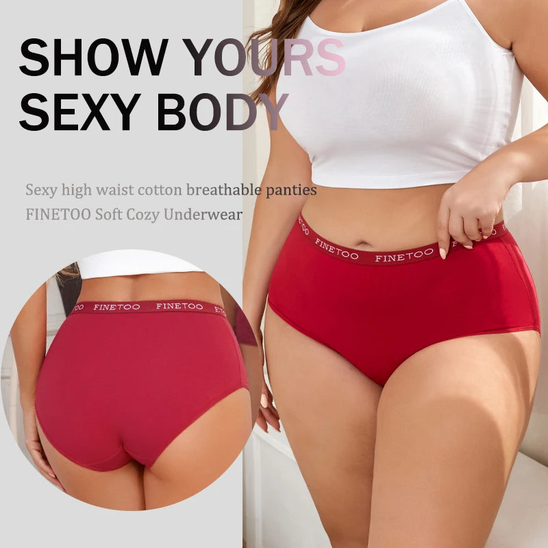 FINETOO 5Pcs Cotton High Waist Panties