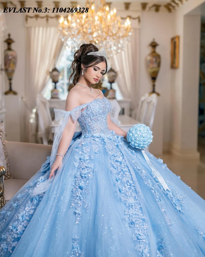 EVLAST Floral Applique Beaded Quinceanera Dress