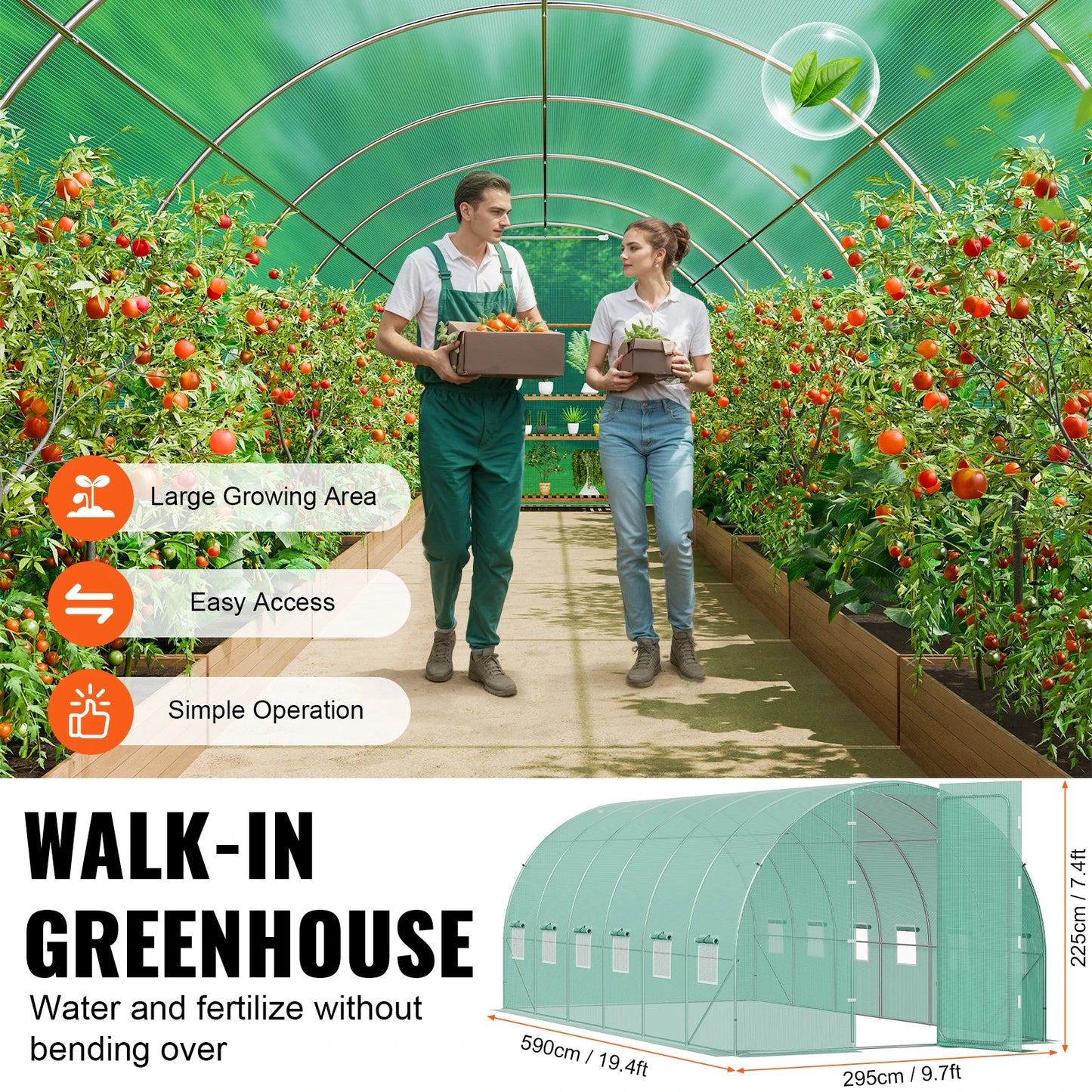 SucceBuy Walk-in Tunnel Greenhouse with Galvanized Steel Frame & Swing Door