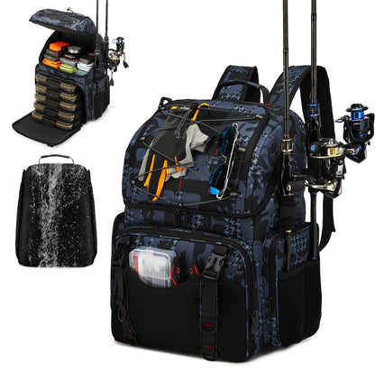 45L Fishing Tackle Storage Bag with Rod Holders & Rain Cover