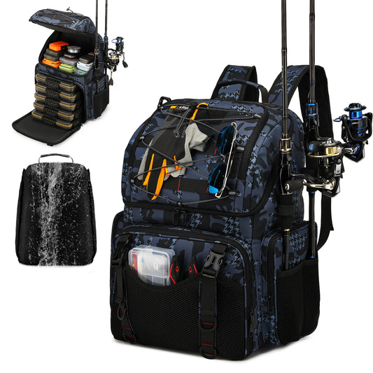 45L Fishing Tackle Storage Bag with Rod Holders & Rain Cover