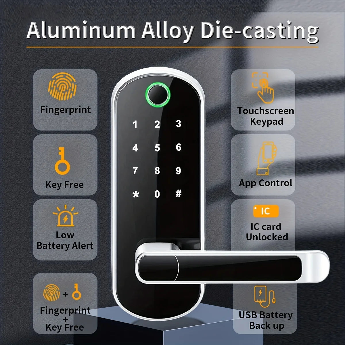 Smart Fingerprint Door Lock with WiFi App Control, NFC, and IP67 Waterproofing