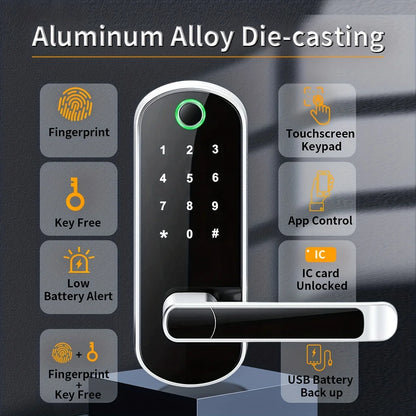 Smart Fingerprint Door Lock with WiFi App Control, NFC, and IP67 Waterproofing