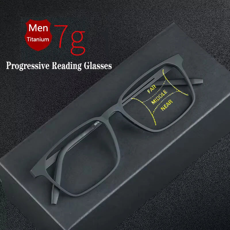 Unisex Progressive Reading Glasses - Anti-Blue Light Titanium Frame Eyewear