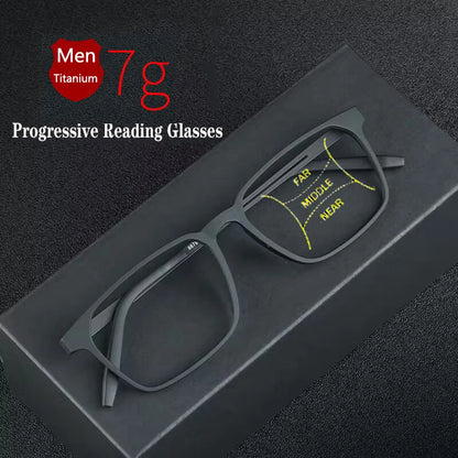 Unisex Progressive Reading Glasses - Anti-Blue Light Titanium Frame Eyewear