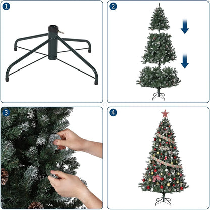 Pre-Lit Snow-Flocked Artificial Christmas Tree – Slim Holiday Tree with Pine Cones (4.5FT - 7.5FT)