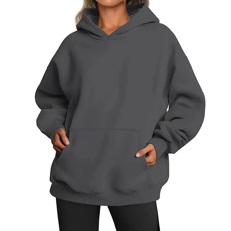 Women's Oversized Fleece Warm Hoodie - Casual Loose Fit Autumn Winter Pullover Sweatshirt