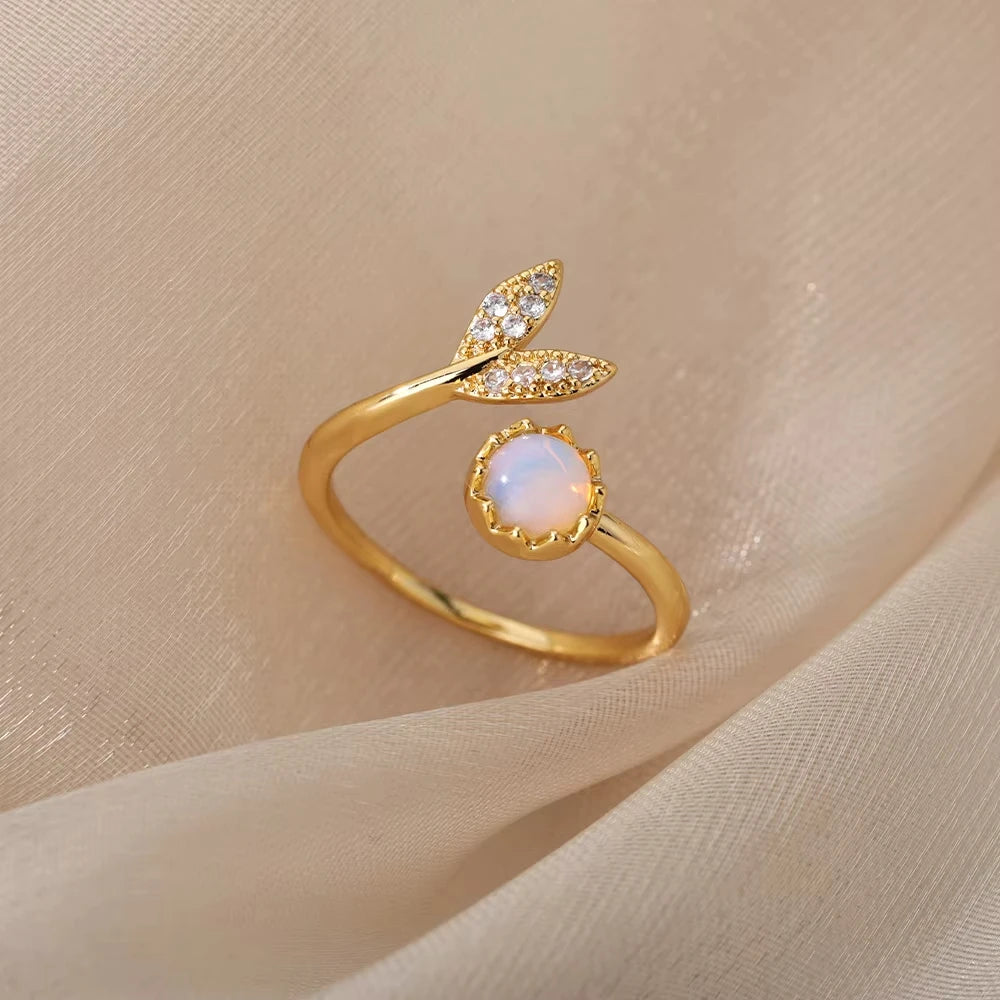 18K Gold Plated Zircon Geometric Open Ring – Trendy Waterproof Stainless Steel Jewelry