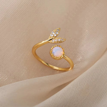 18K Gold Plated Zircon Geometric Open Ring – Trendy Waterproof Stainless Steel Jewelry