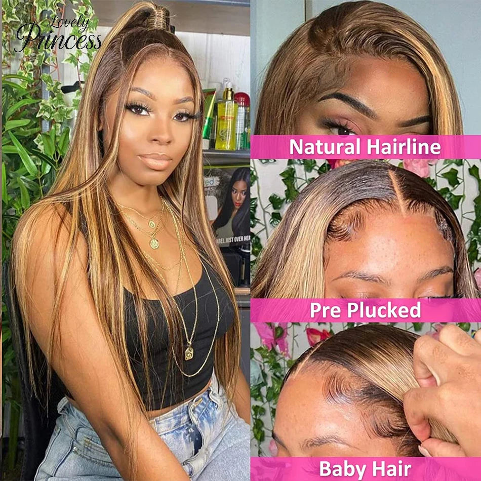 Highlight 13x4 Straight Lace Frontal Human Hair Wig