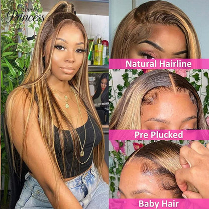 Highlight 13x4 Straight Lace Frontal Human Hair Wig