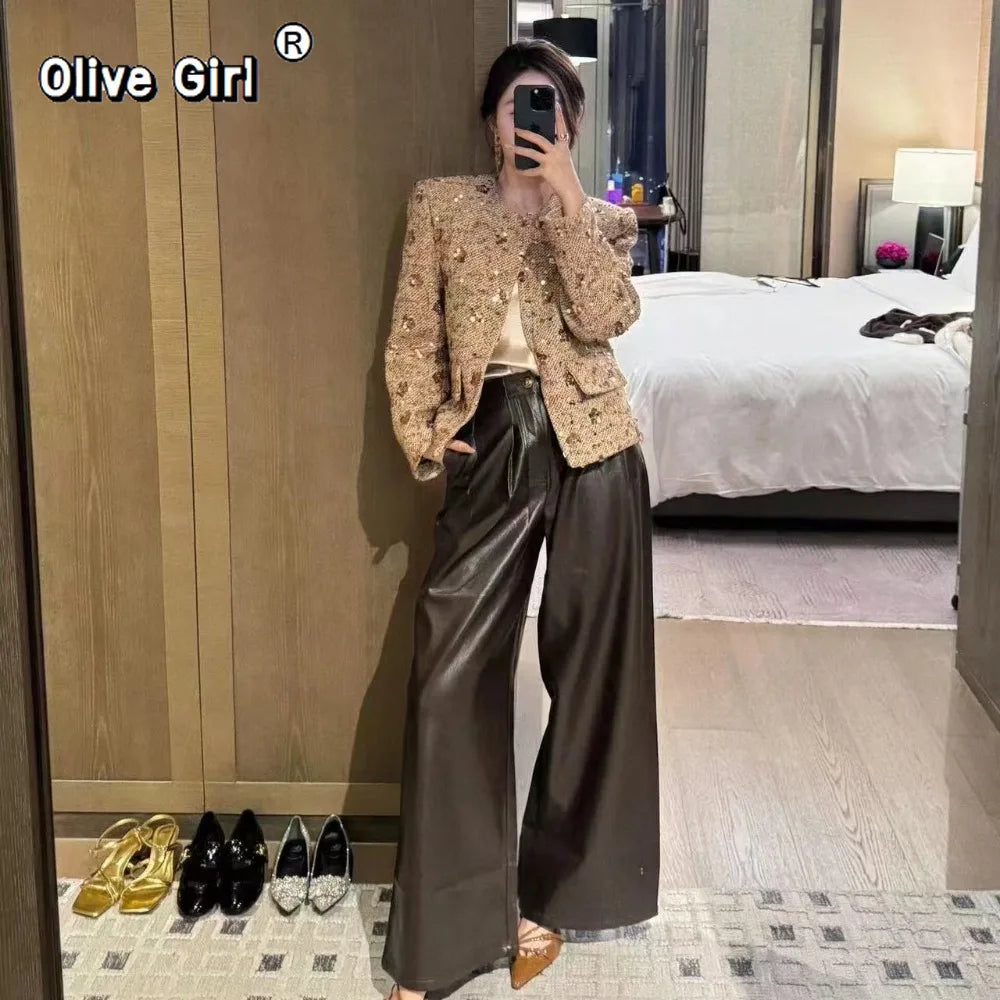 Women's Elegant Sequined Single-Breasted Crop Jacket Coat