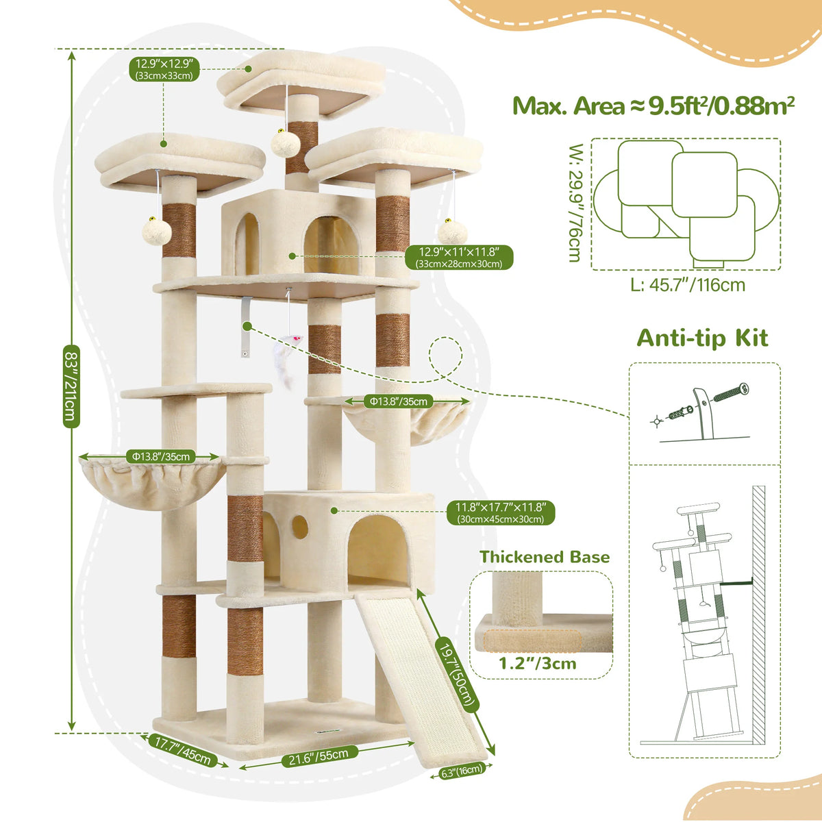 Globlazer 83" Multi-Level Big Cat Tree Tower