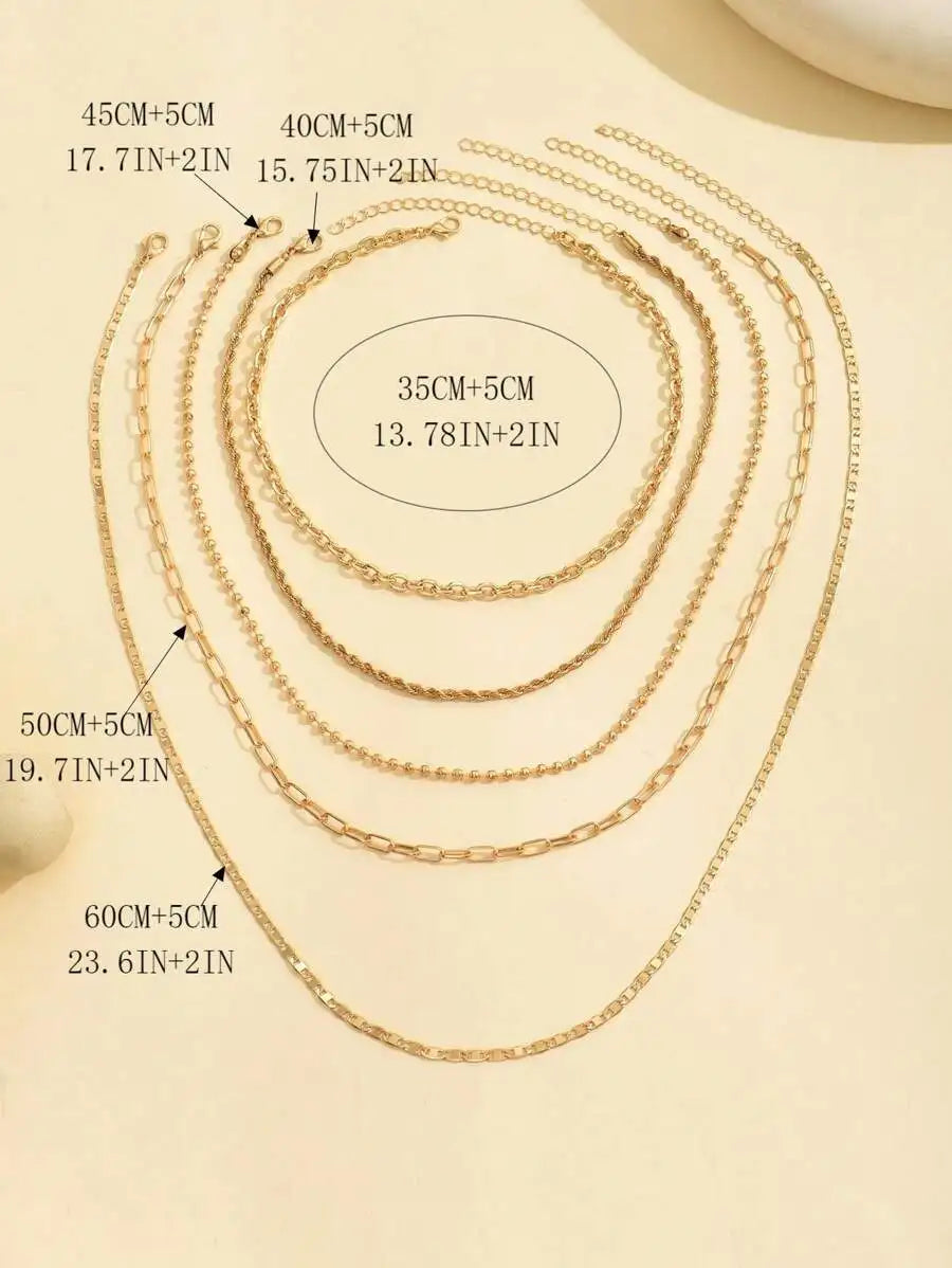 5pcs Simple Braided Bead Chain Necklaces