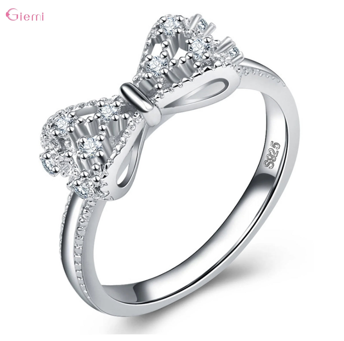925 Sterling Silver Bowknot Cubic Zirconia Ring – Dainty Bow Engagement & Wedding Band