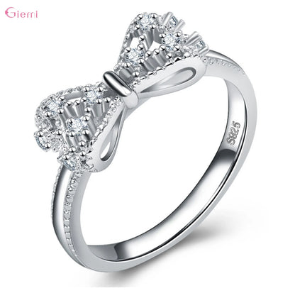 925 Sterling Silver Bowknot Cubic Zirconia Ring – Dainty Bow Engagement & Wedding Band
