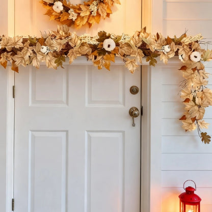 Autumn Maple Leaf & Pumpkin Vine Garland Wreath