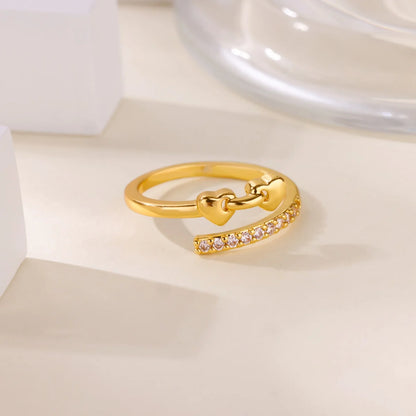 18K Gold Plated Zircon Geometric Open Ring – Trendy Waterproof Stainless Steel Jewelry