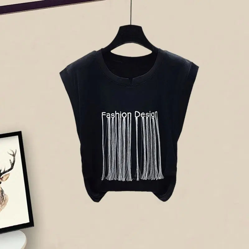 Women's Summer Safari Style Letter Tassel T-Shirt & Shorts 2-Piece Set